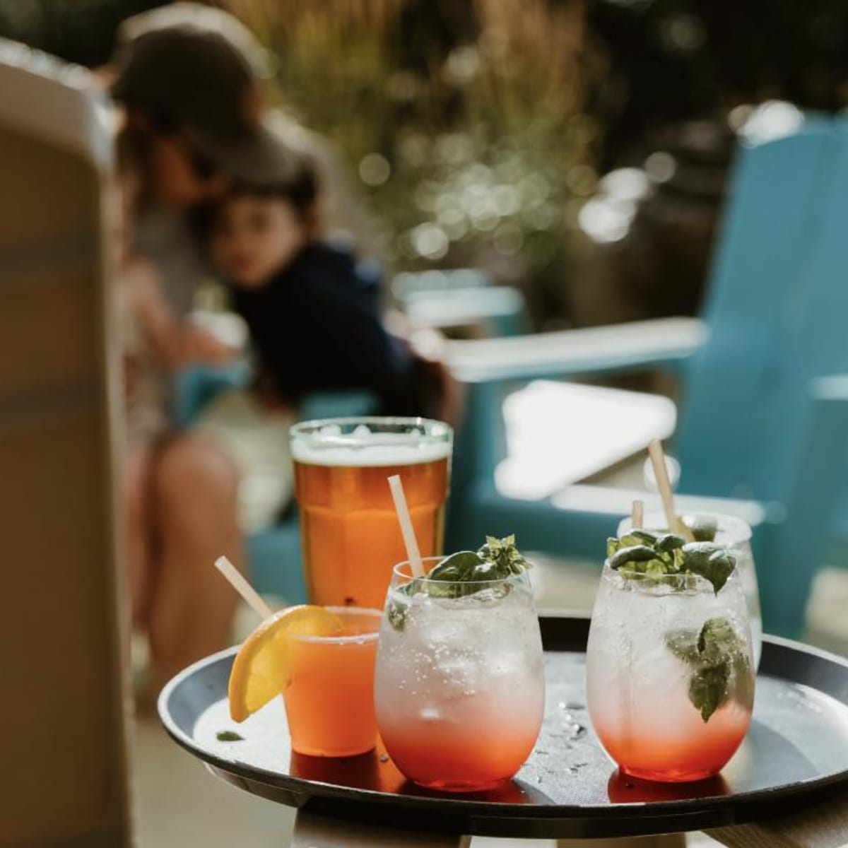 Le Roquemont - A tray of drinks on an outdoor table