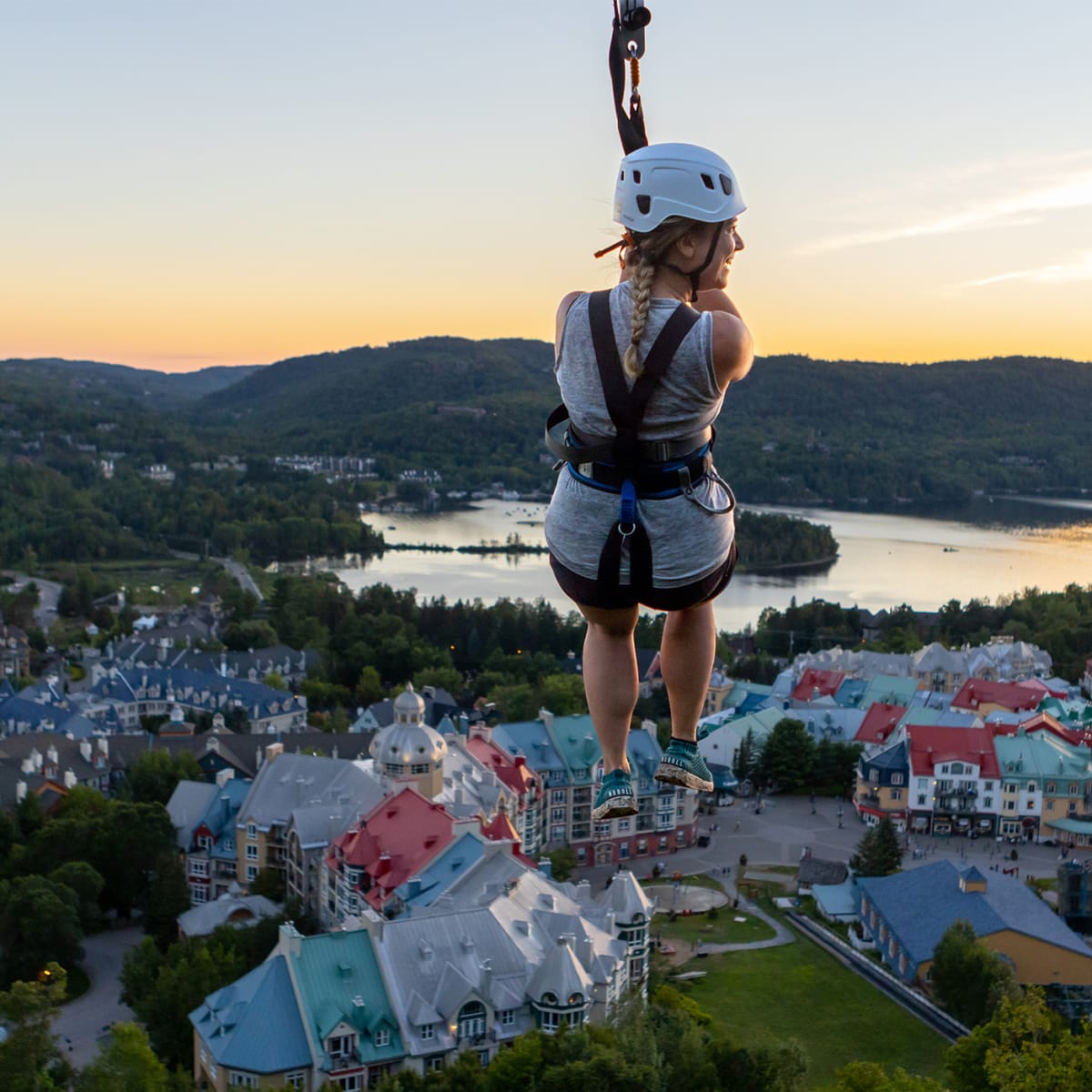 Woman on a zipline in Tremblant.