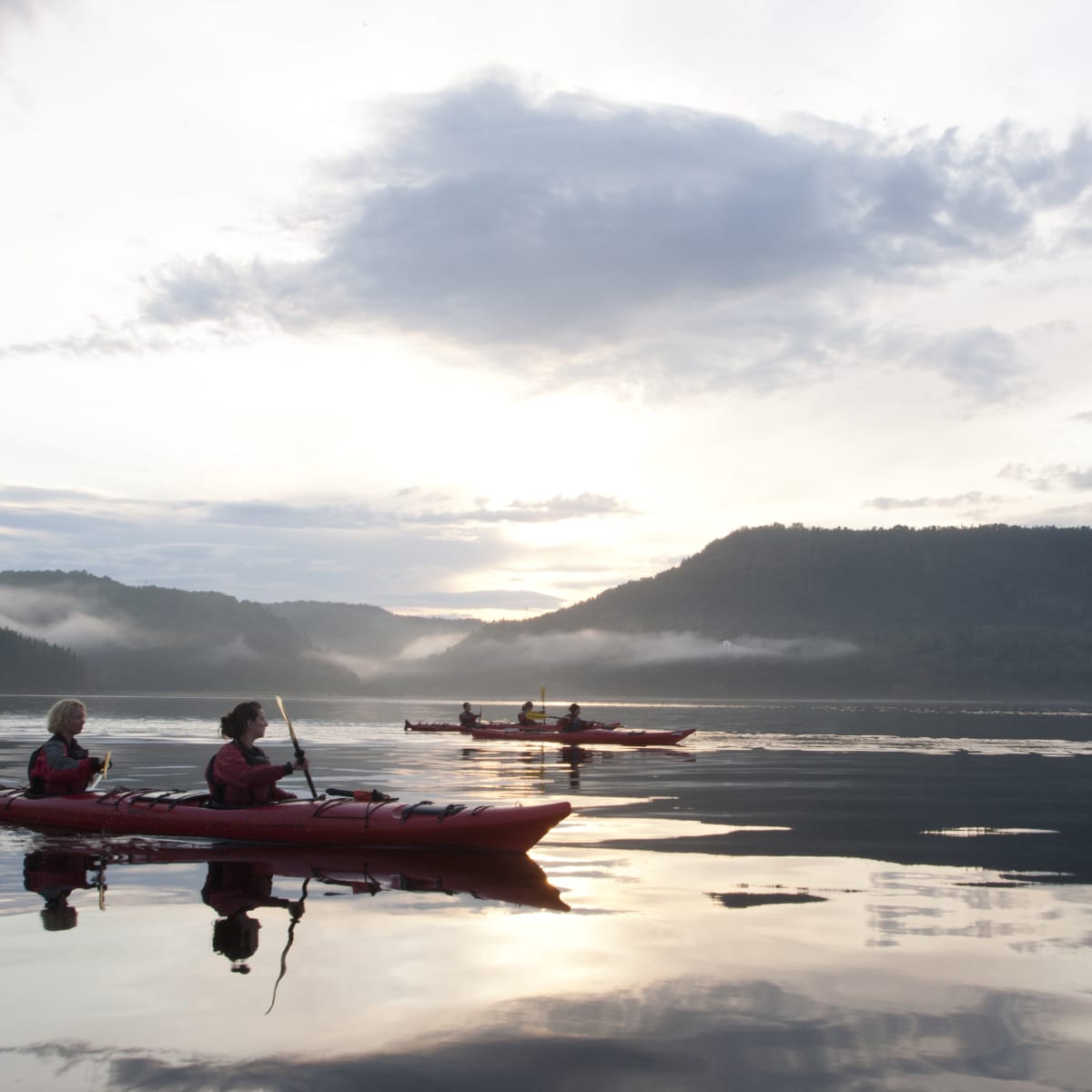 Canoes on a lake in Côte-Nord.