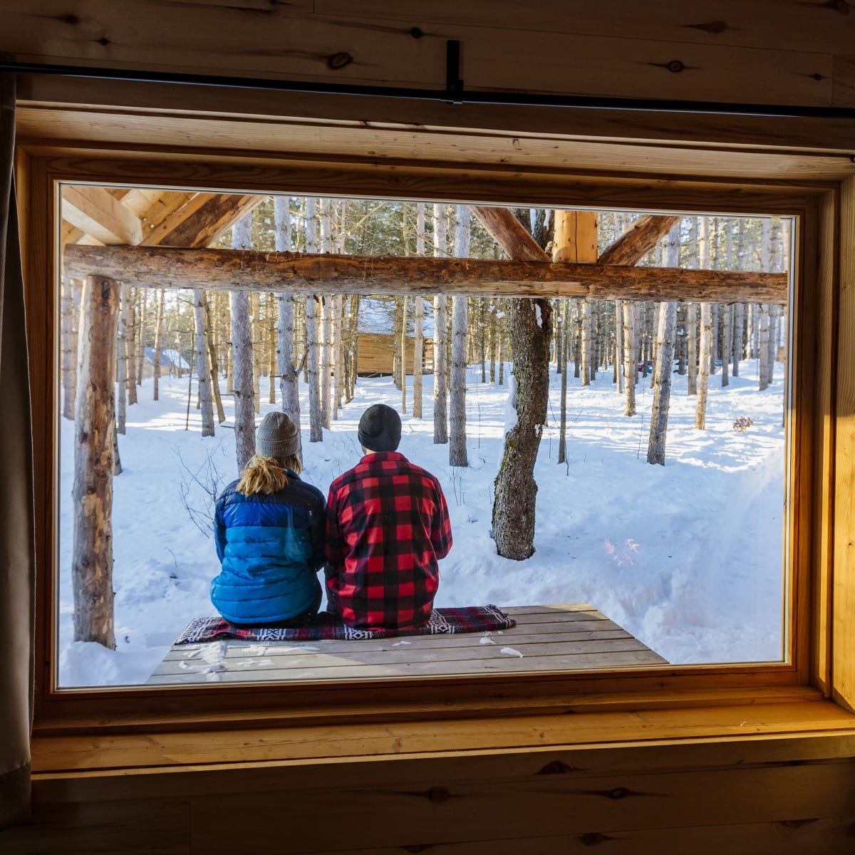 Couple outside in the winter.