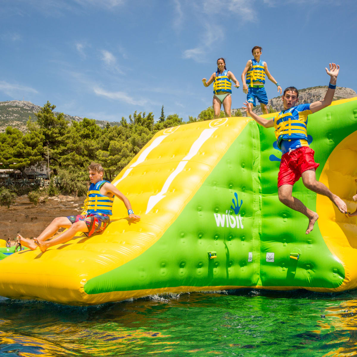 Inflatable water games at Parc Jean-Drapeau.