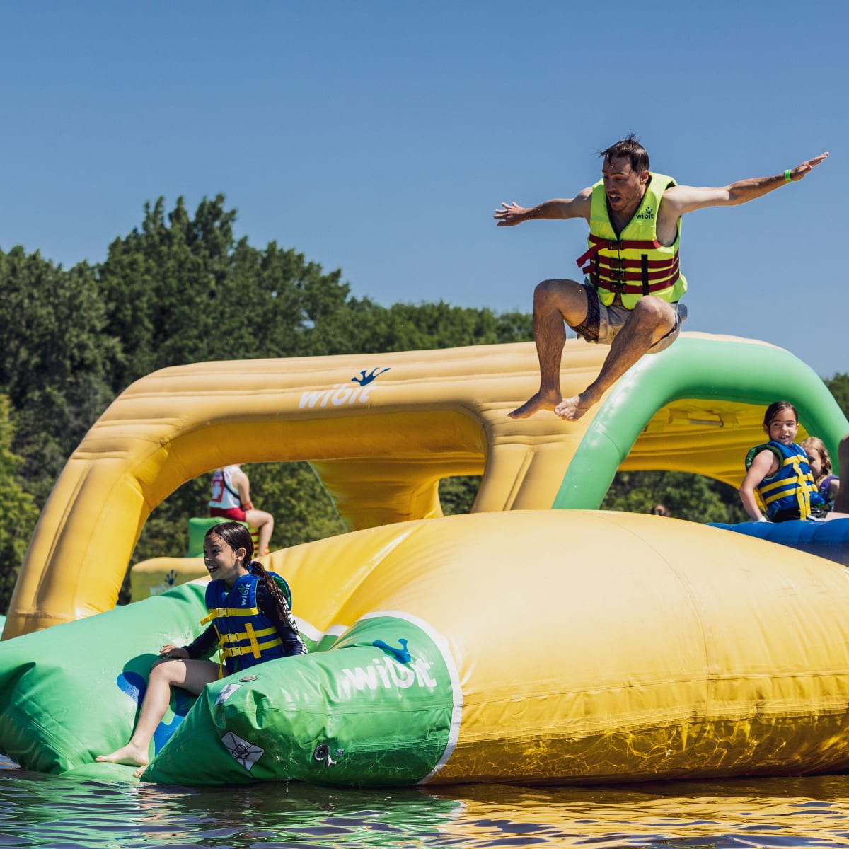 Inflatable water games at Parc Jean-Drapeau.