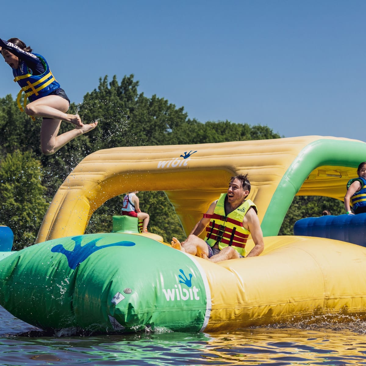 Inflatable water games at Parc Jean-Drapeau.