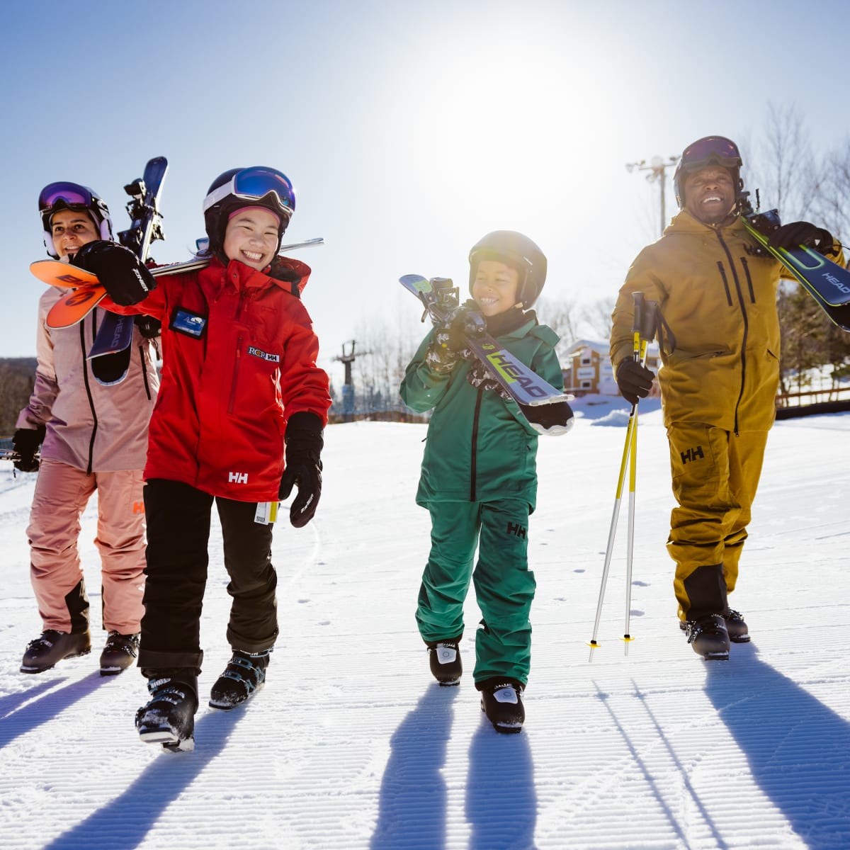 Family on a ski hill.