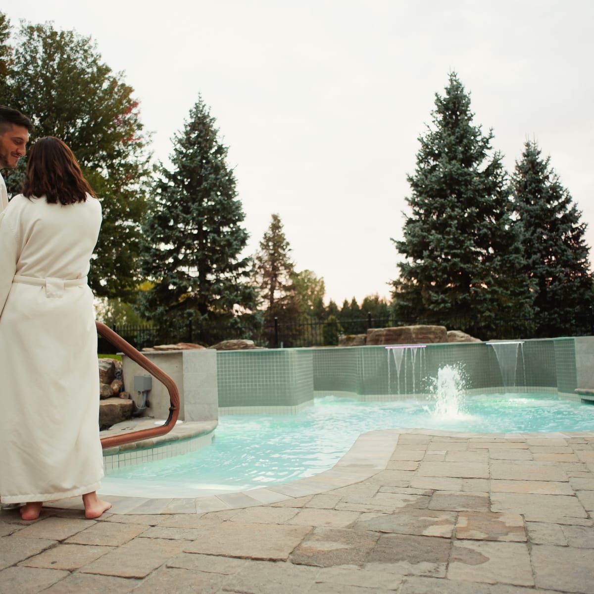 Couple in bathrobe  at Espace Aqua-Détente.