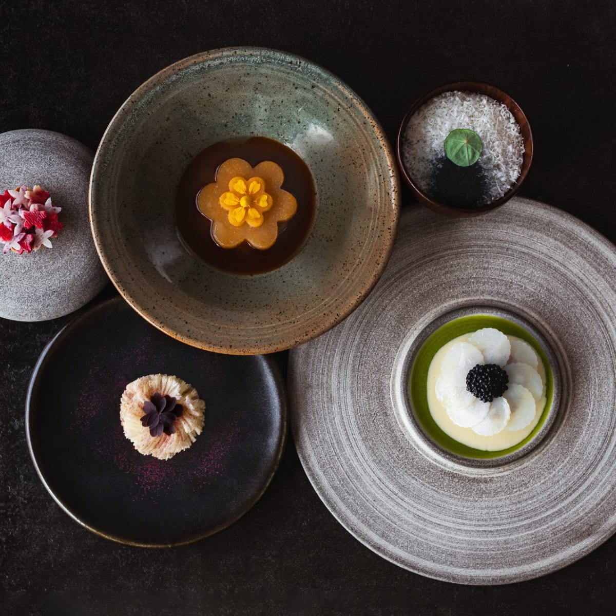 Gourmet plates at Auberge Saint-Mathieu.