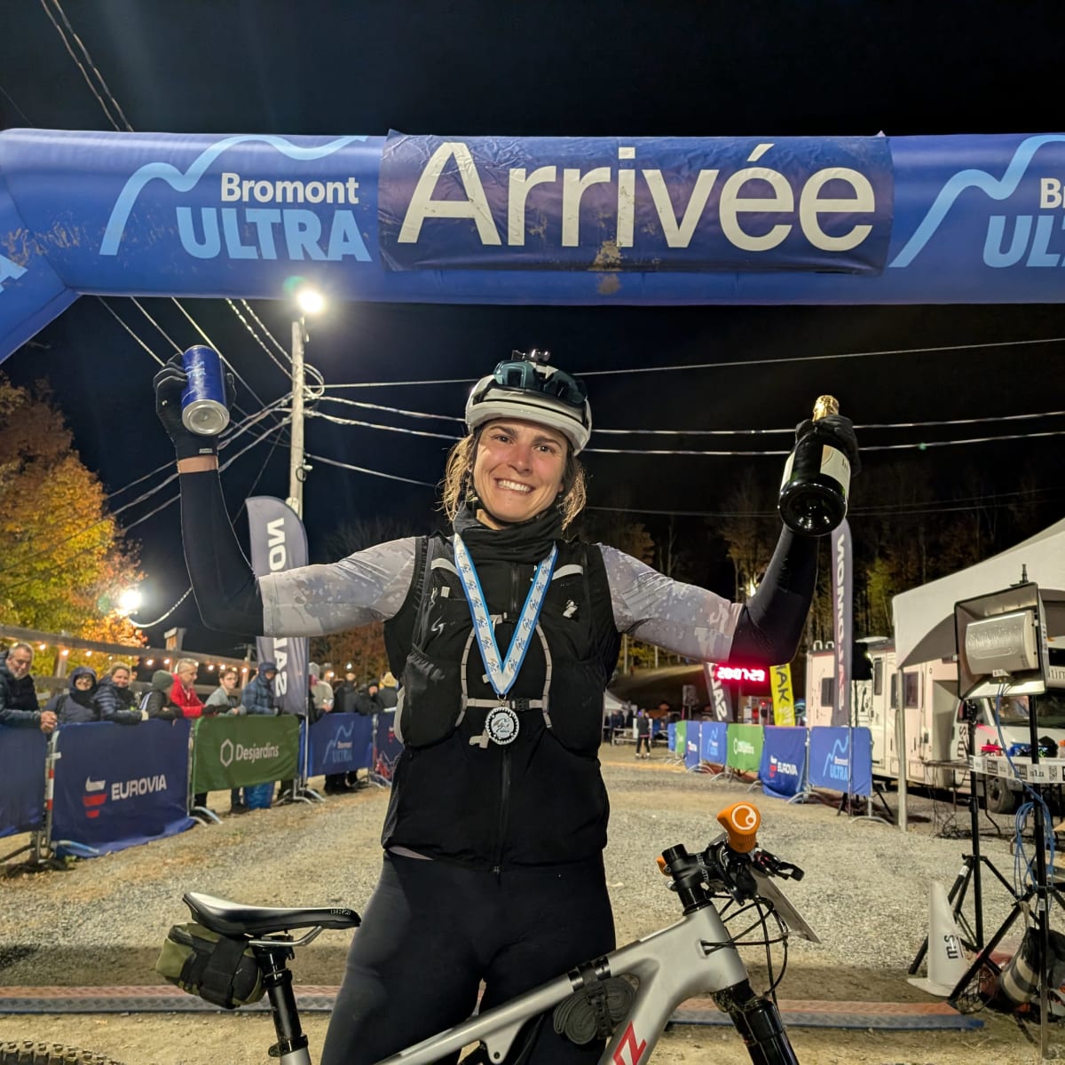 Woman at the finish line at Bromont Ultra.