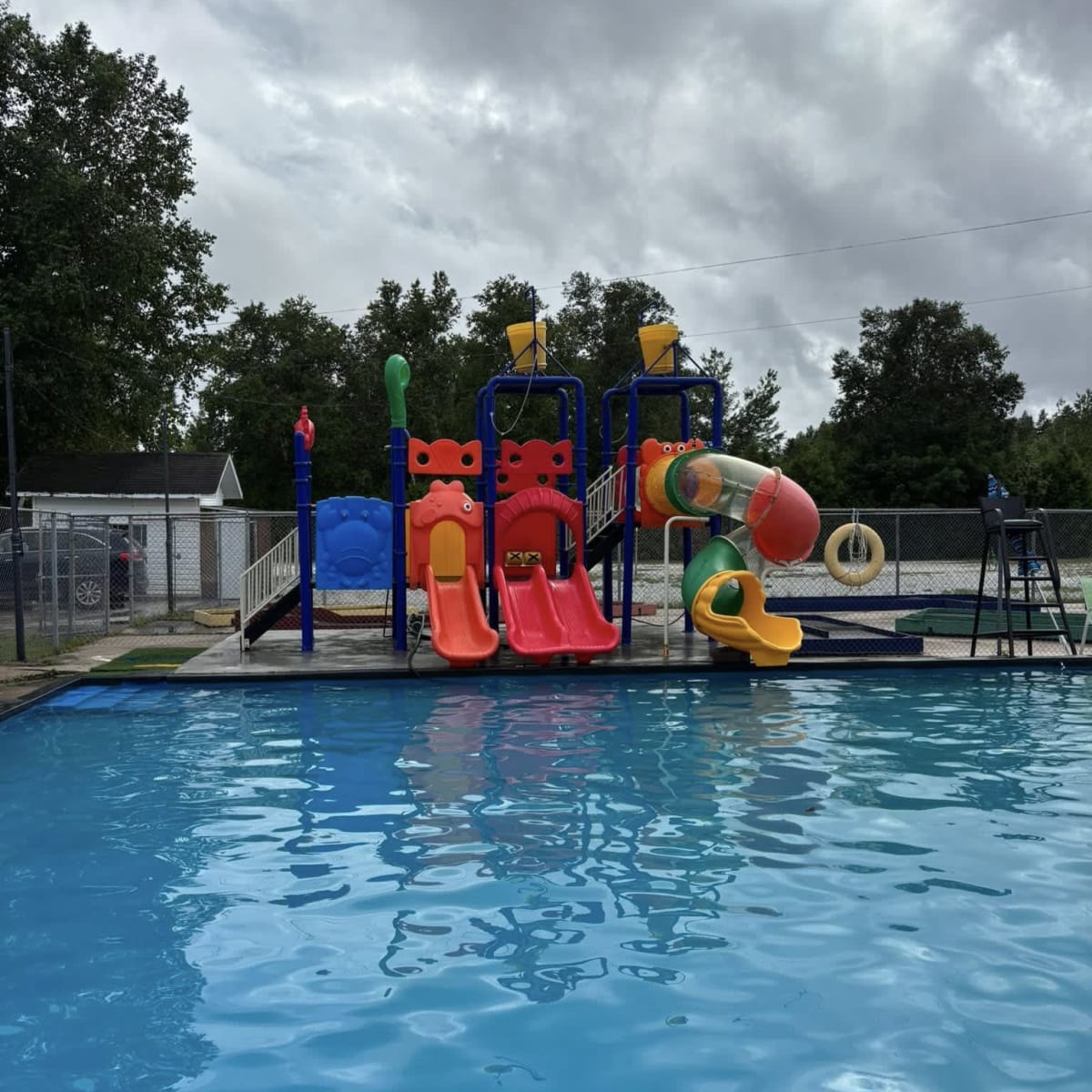 Swimming pool and water slides.