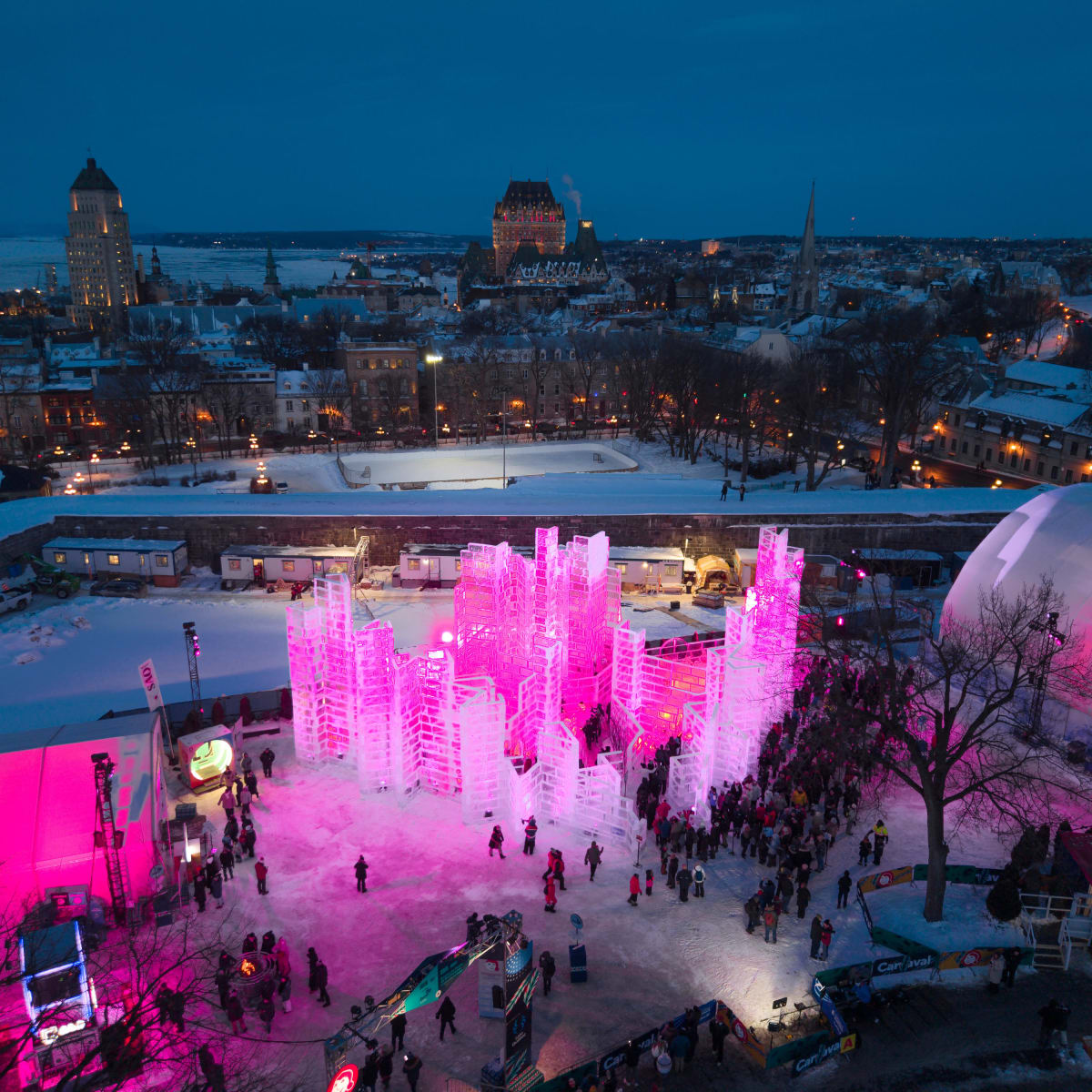 Illuminated structure at the Québec Winter Carnival.