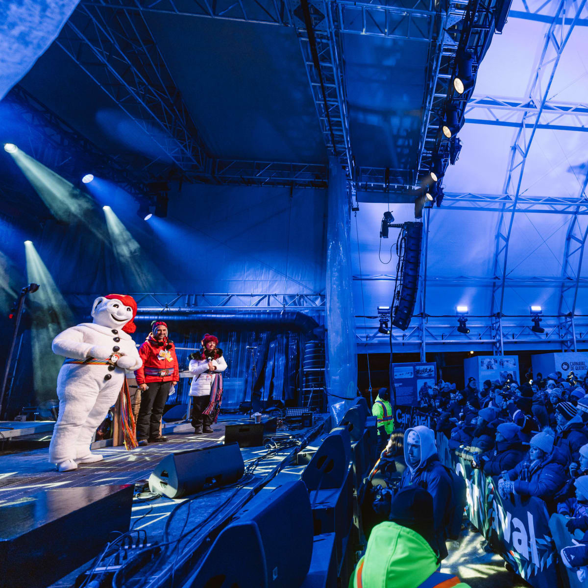 Bonhomme Carnaval on stage at Québec Winter Carnival.