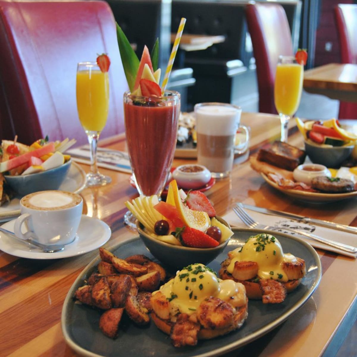 Breakfast plates at the table.
