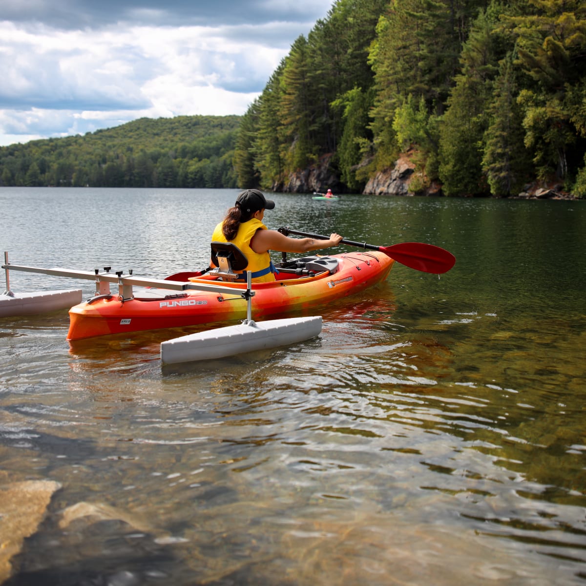 Kayaking on a lake.
