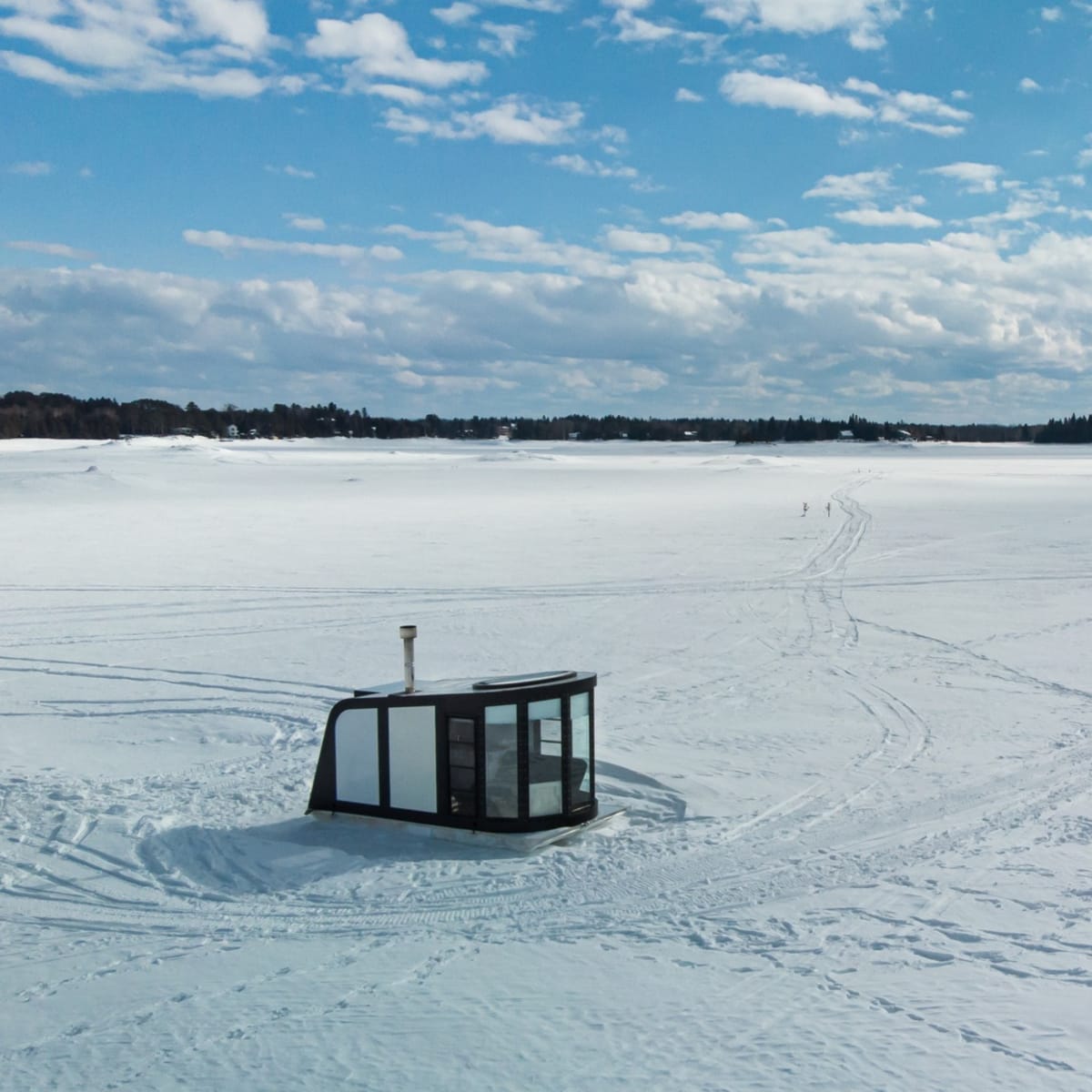 Igloft in winter on a frozen lake.