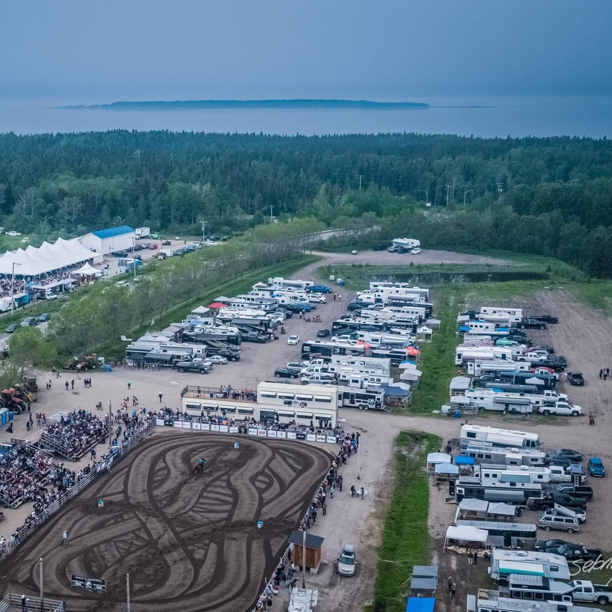 Aerial view of festival.