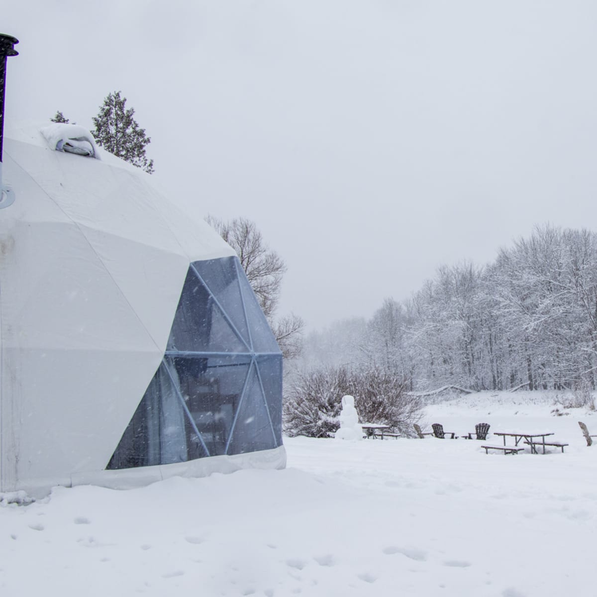Dome in winter, unusual family accommodation in Quebec.