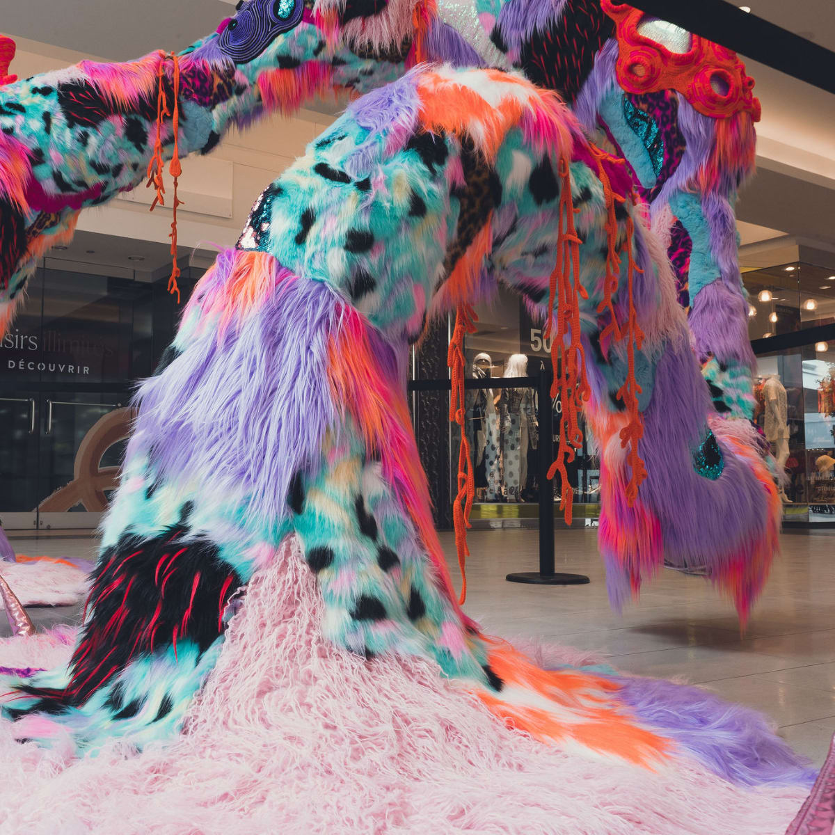 Artwork by artist Alissa Bilodeau, at Place Ste-Foy, during the 2023 Jardin d'Hiver.
