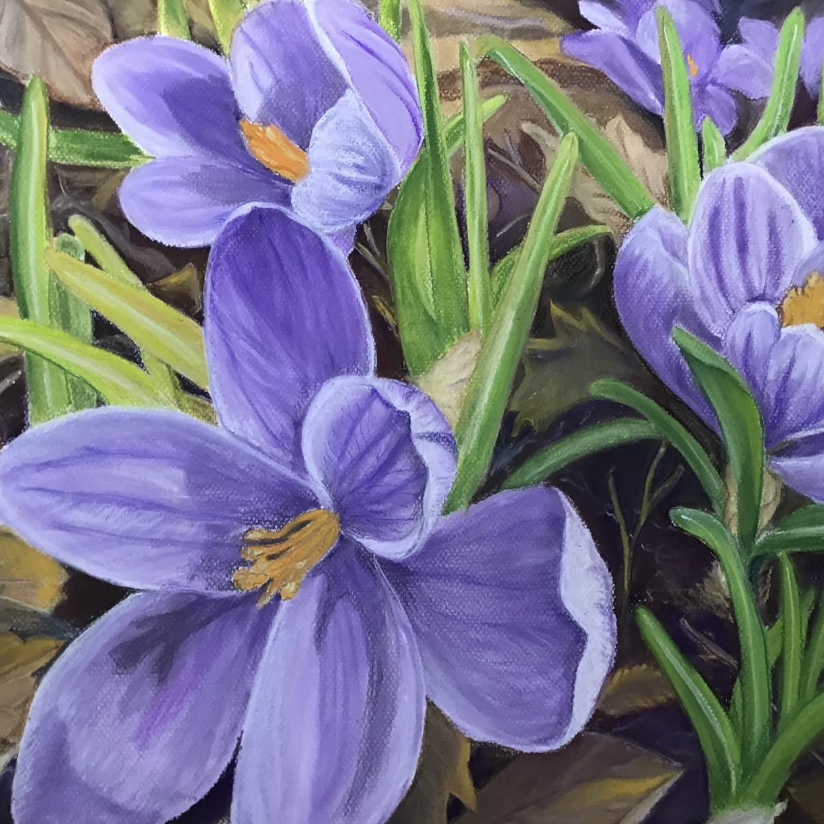 A painting full of purple flowers.