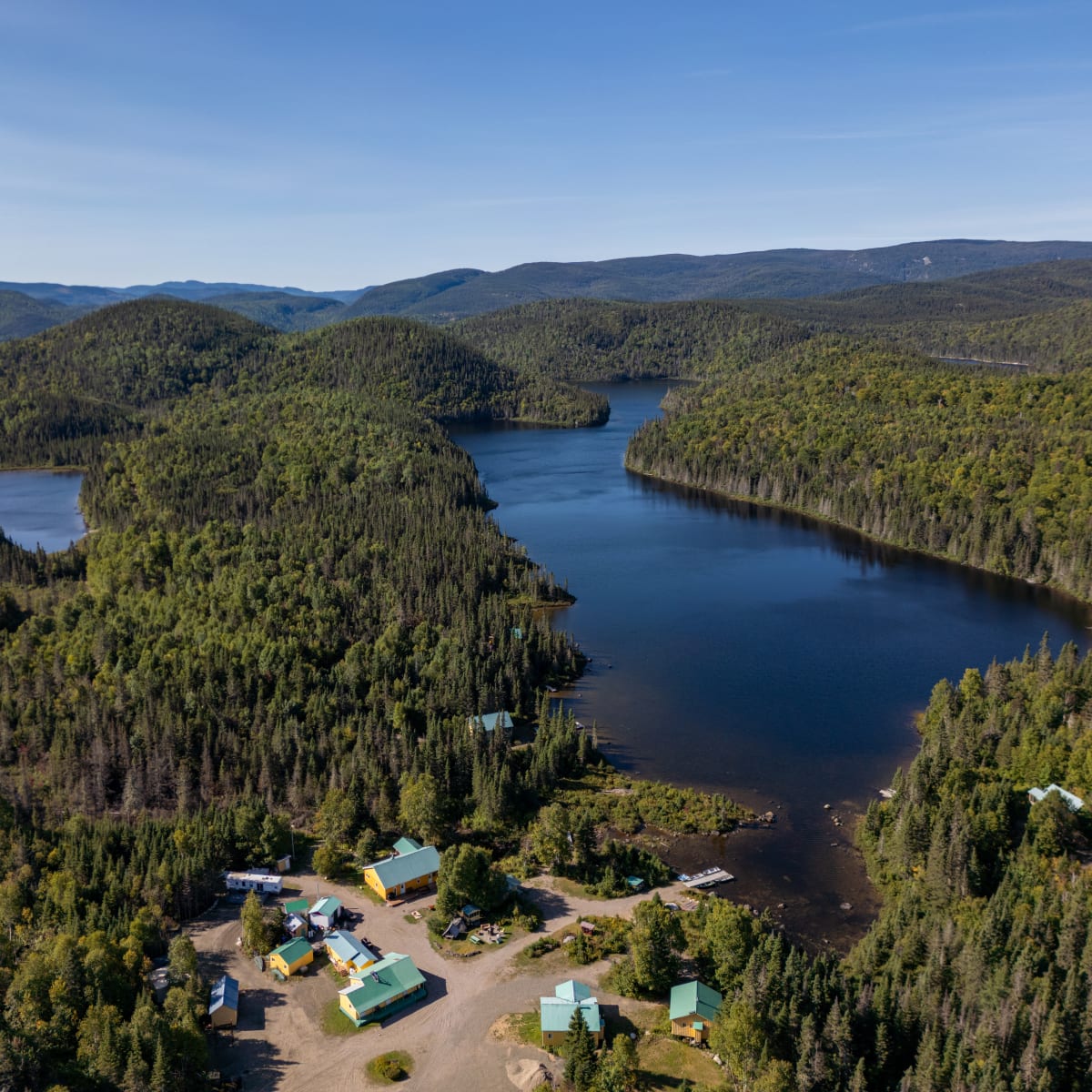 Aerial view of the Pourvoirie du Lac Croche.
