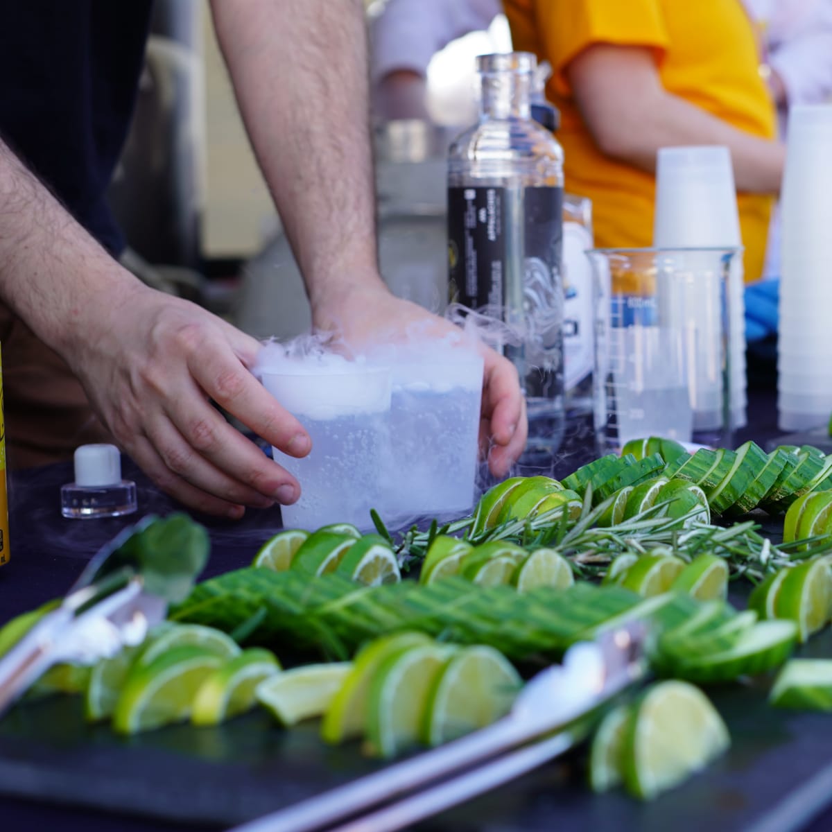 Preparation of drinks at the Levisium Science Festival 2026 in Quebec City.