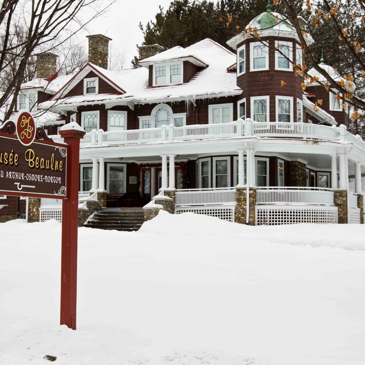 The Beaulne Museum covered in snow.