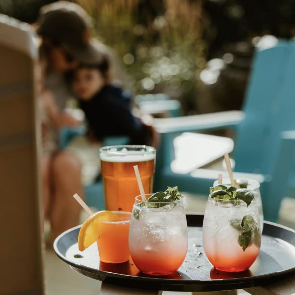 Le Roquemont - A tray of drinks on an outdoor table