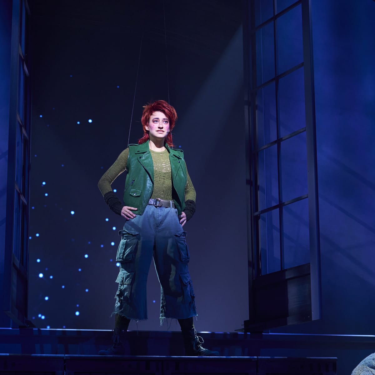 Peter Pan standing at the window. 