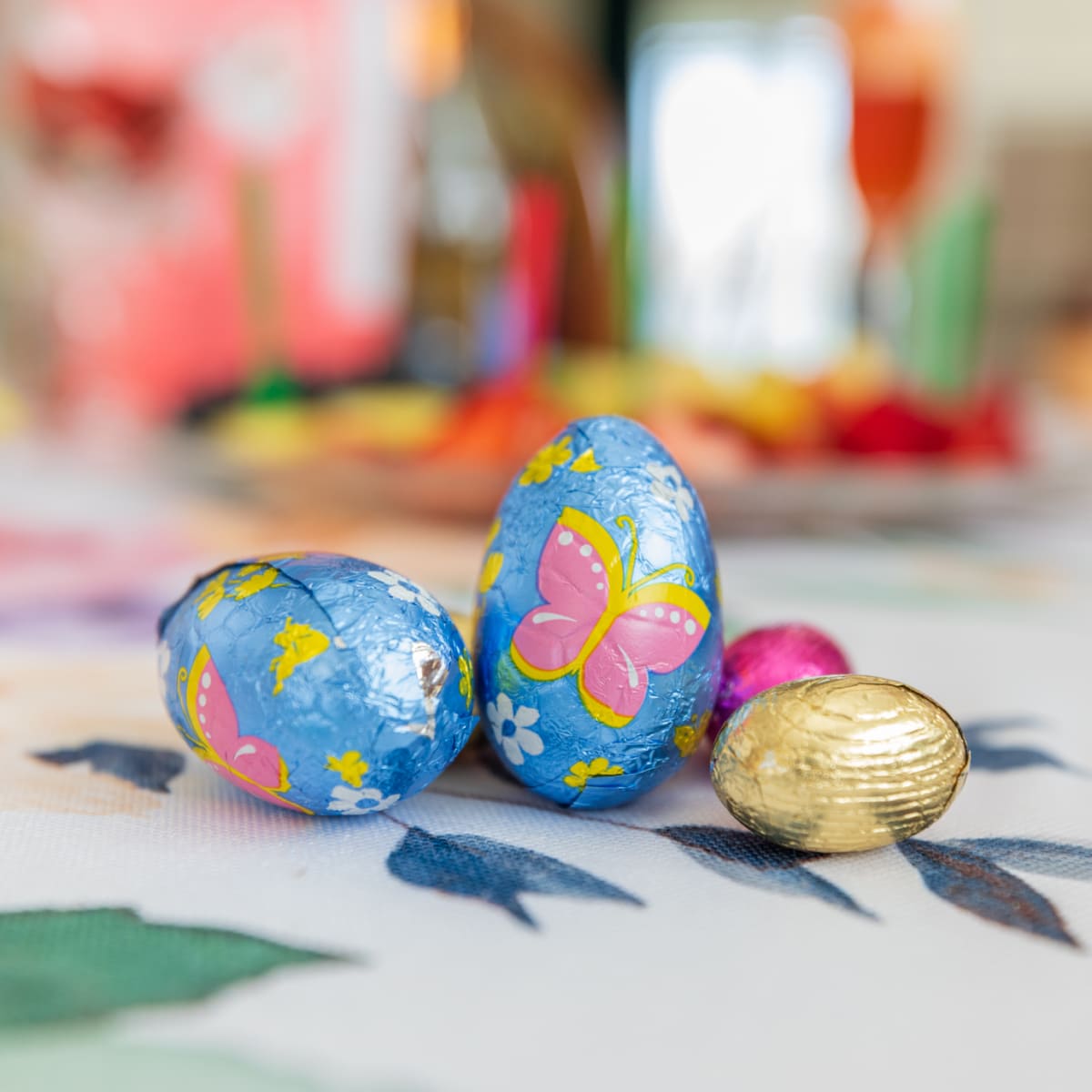 Easter chocolates on a table.