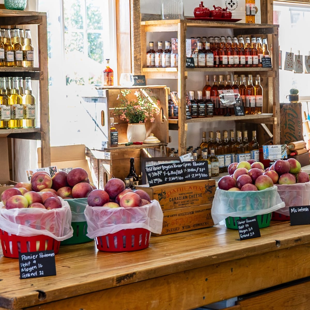 Pommes et cidres à la boutique. 
