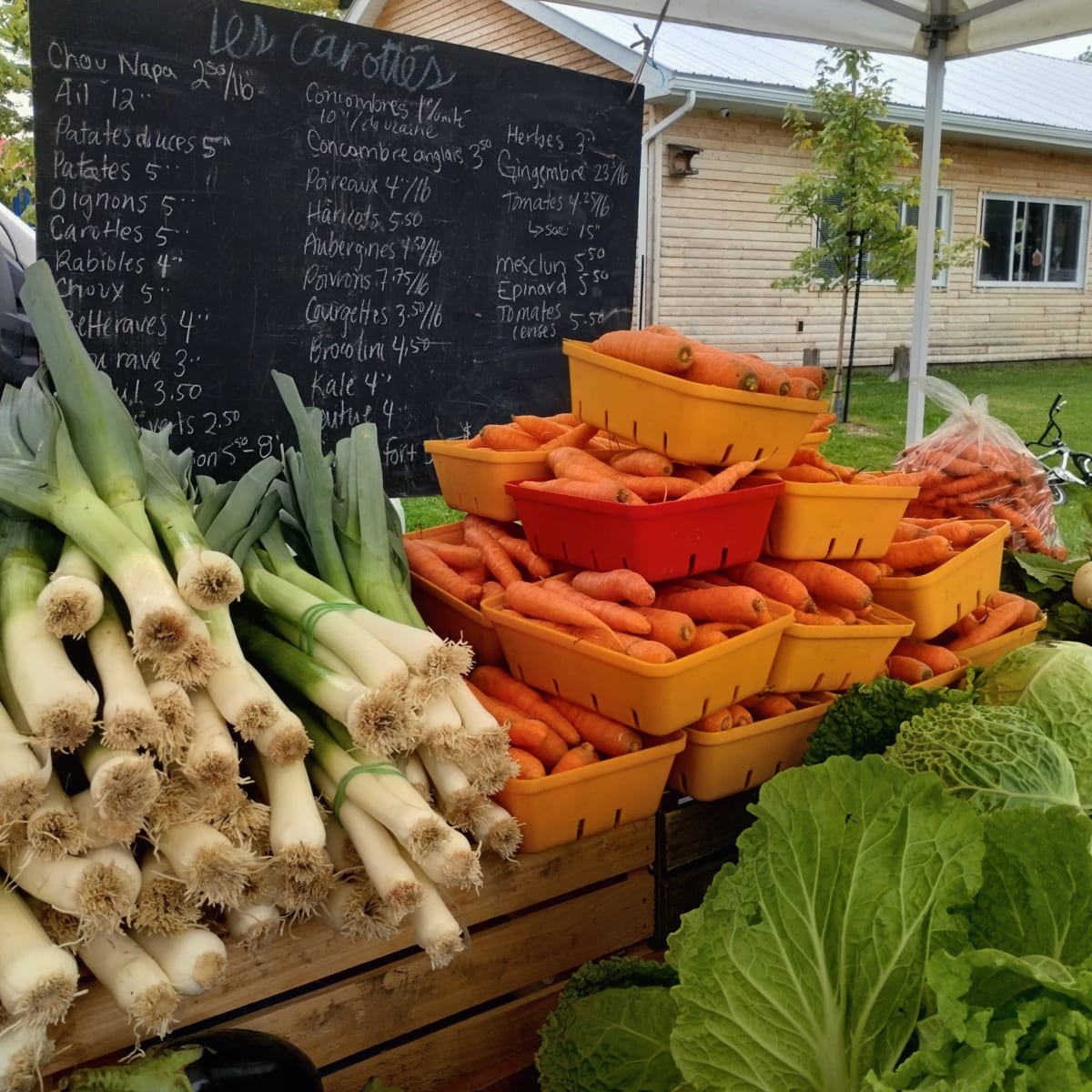 A vegetable stand at a farmers' market. 