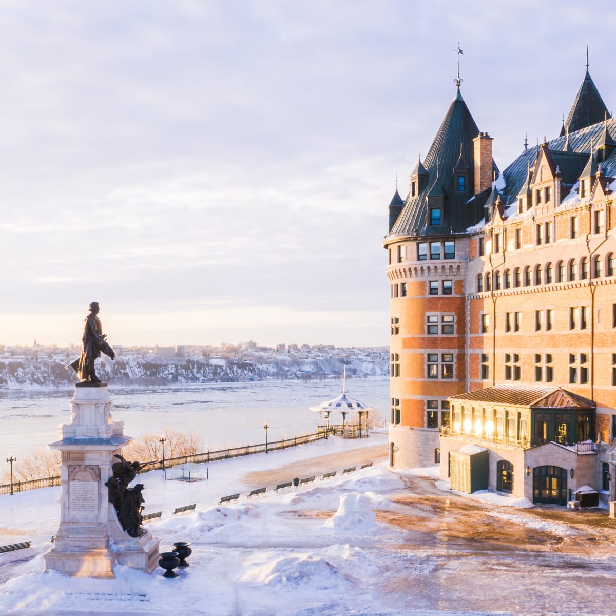 The Château Frontenac in winter surrounded with ice