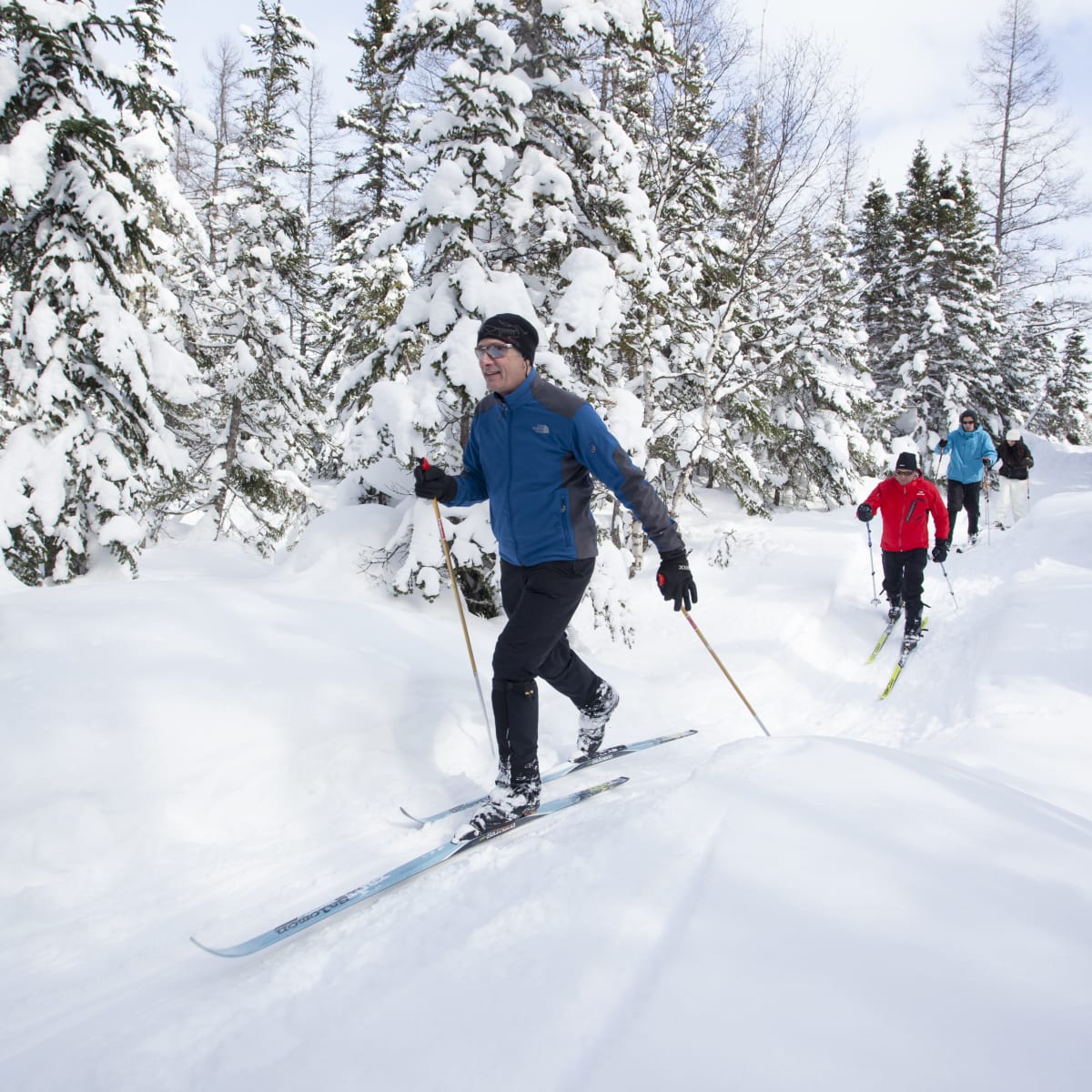 Cross-country skiers on a trail in Gaspésie.