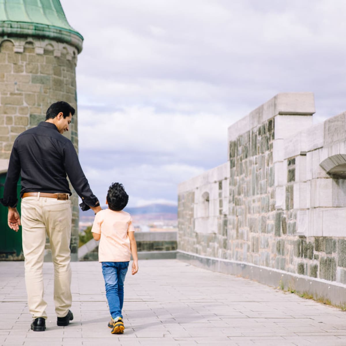 A father and his son on Québec City's fortified walls.