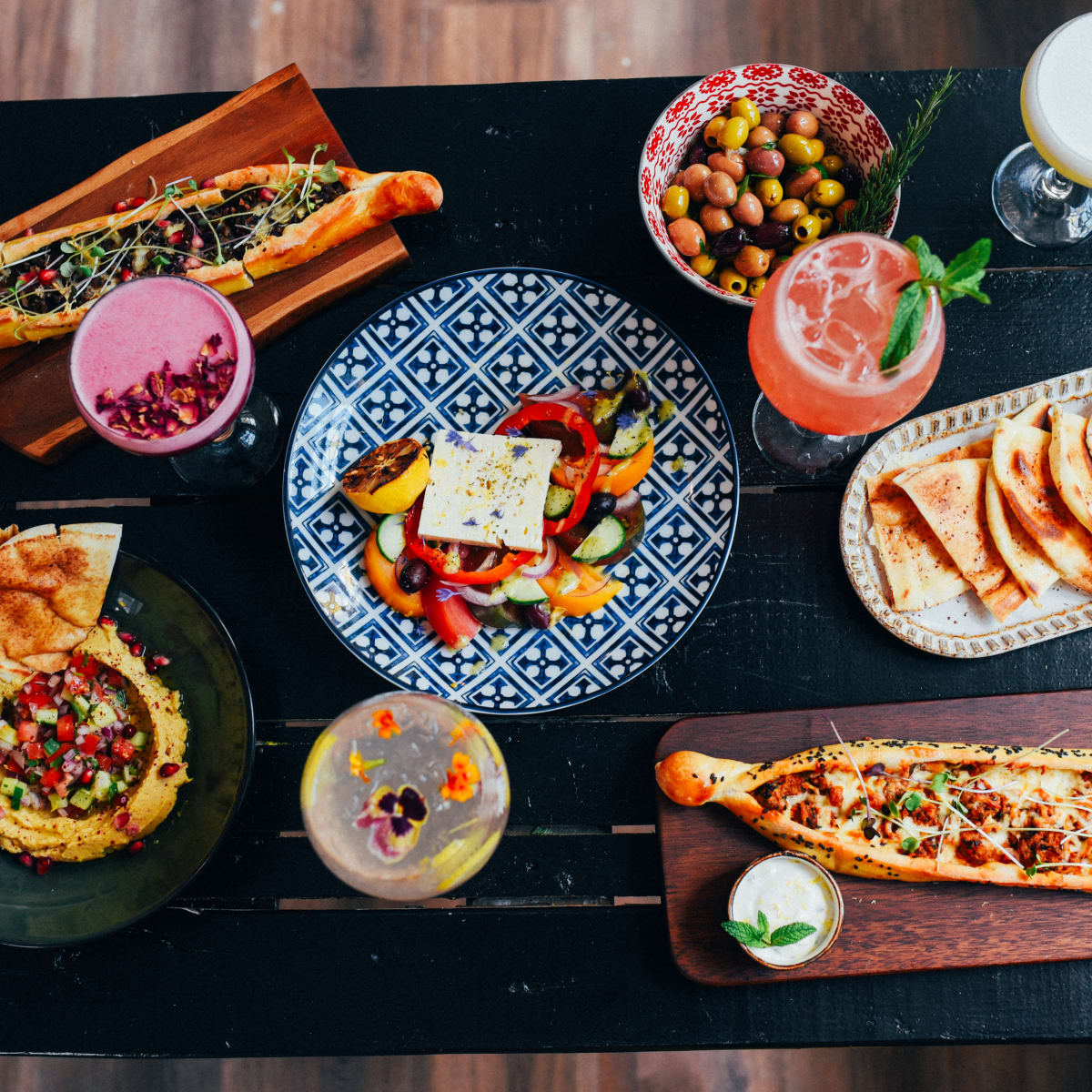 Spread of appetizing mezze on a table.