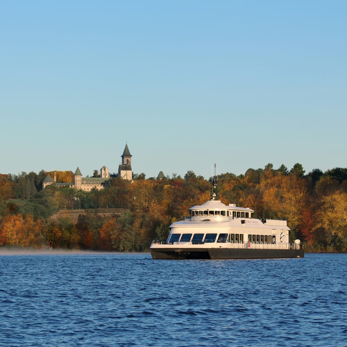 Cruise ship on Lake Memphrémagog in the fall.
