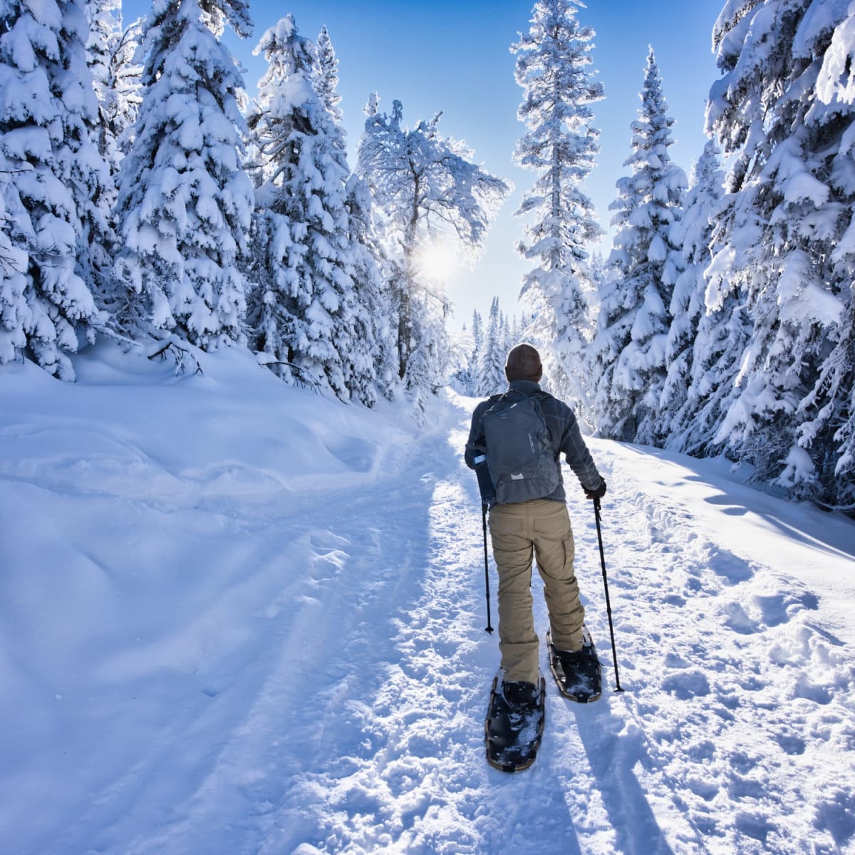 Showshoeing in the winter in the ghost valley of the Parc national des Monts-Valin