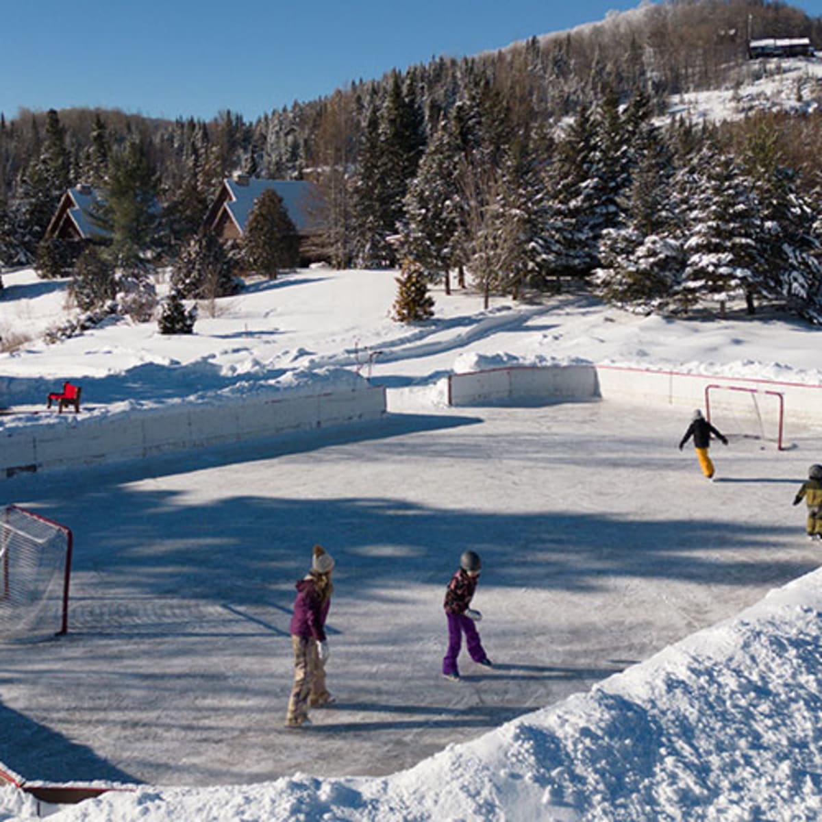 Hockey on outdoor ice rink