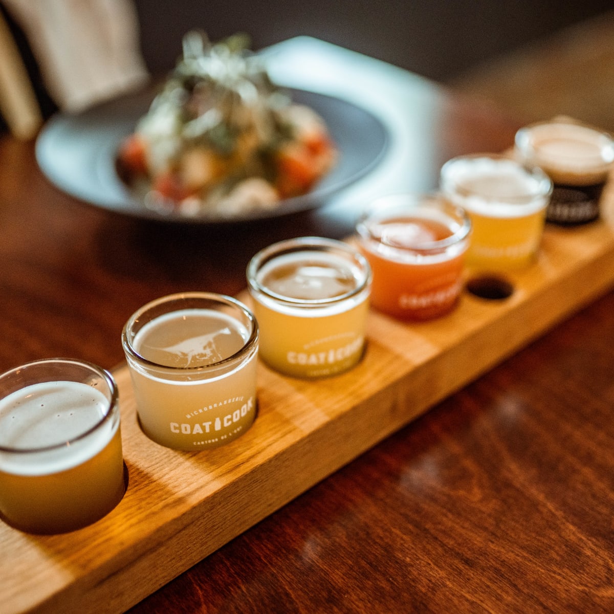 Tasting palette with 6 kinds of beer.