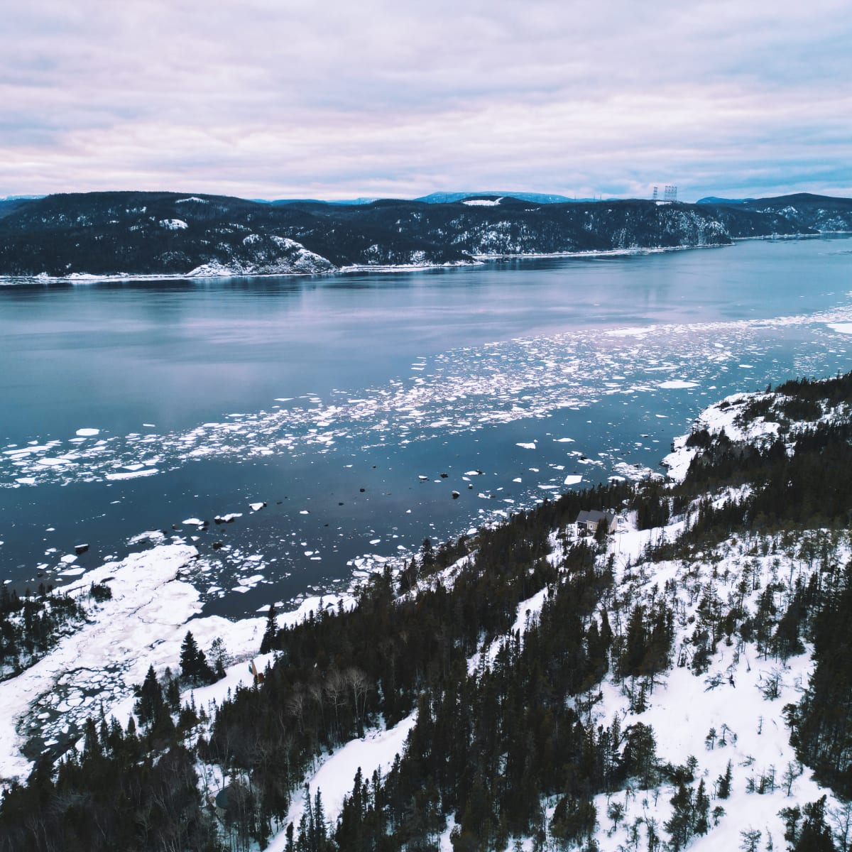 seaside winter scenery in the Côte-Nord region in Sacré-Coeur.