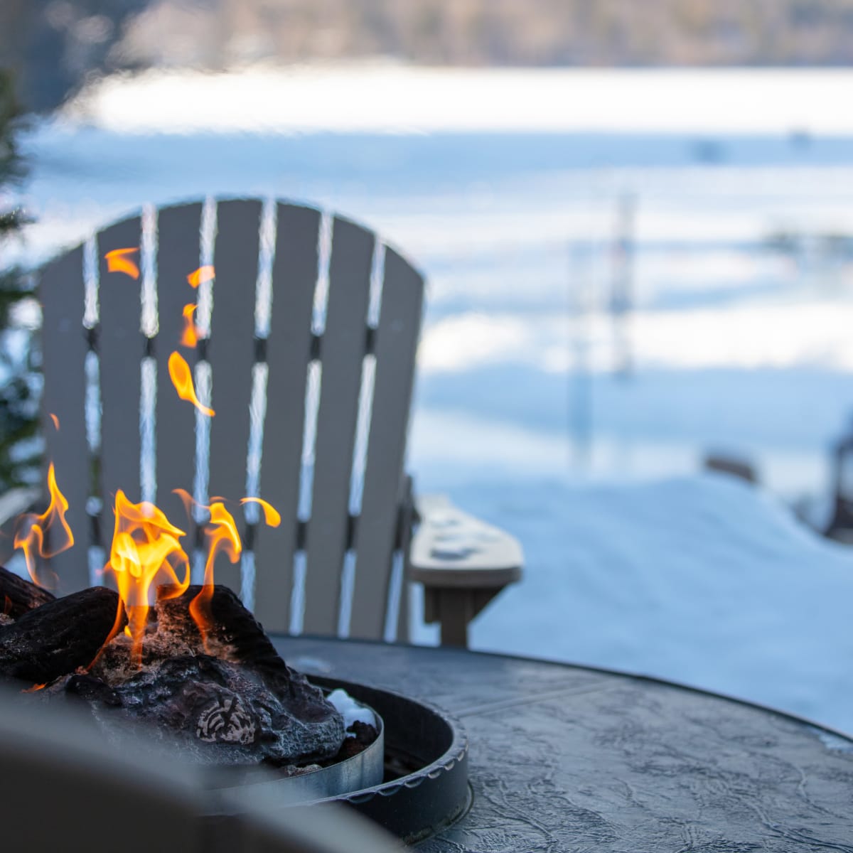 Outdoor fire pit in winter.