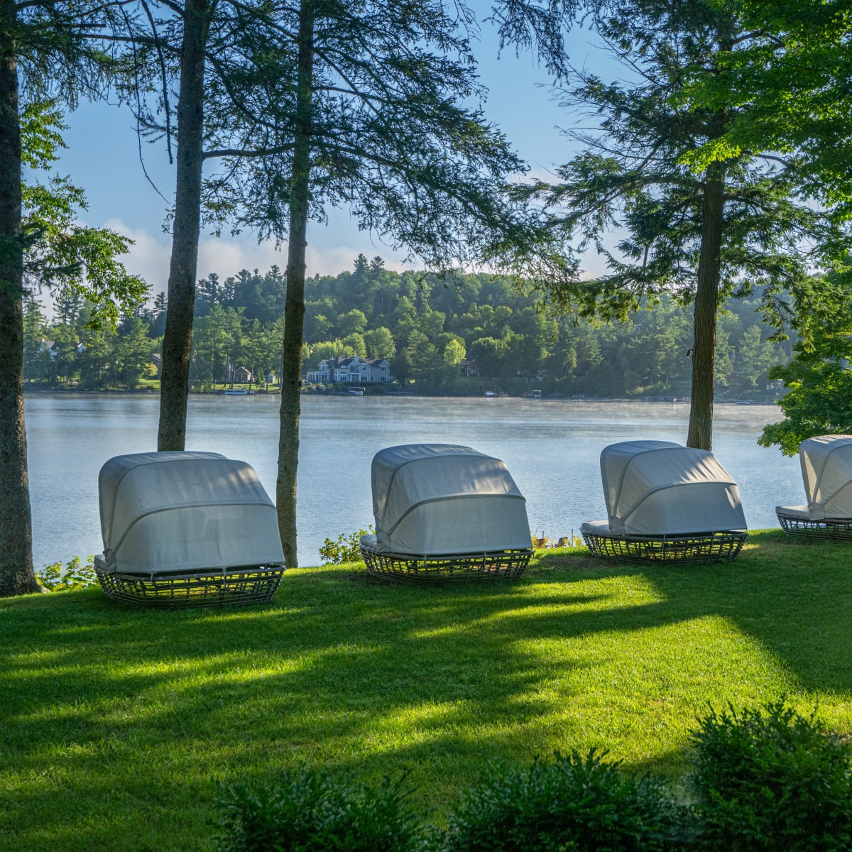 Outdoor garden with chairs.