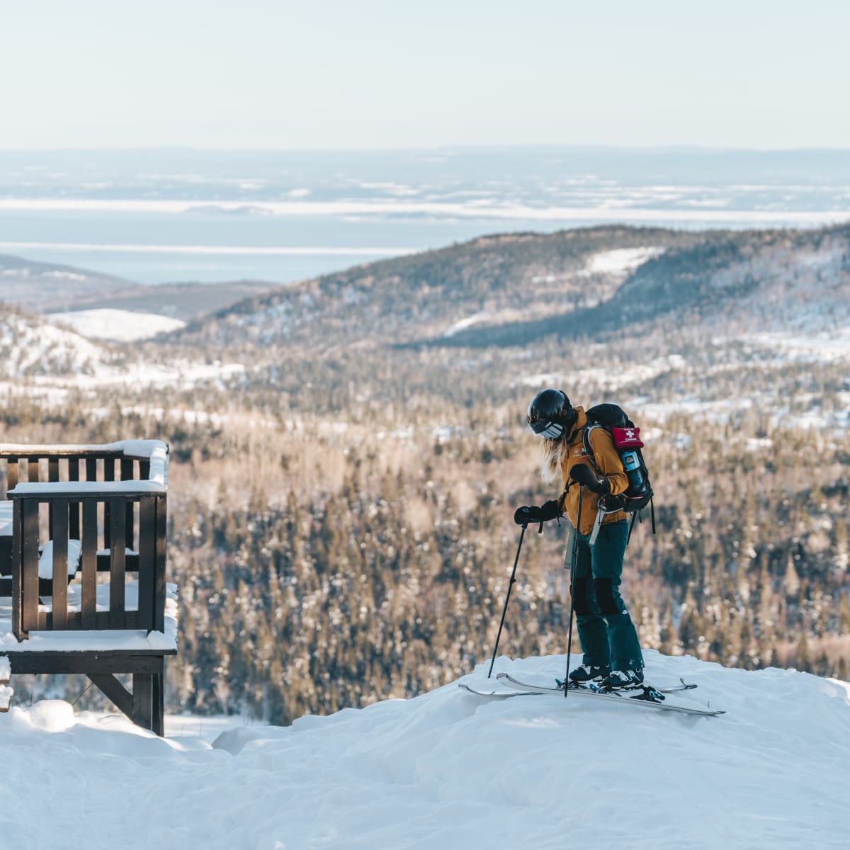 Snowshoe hike to the top of a mountain. 