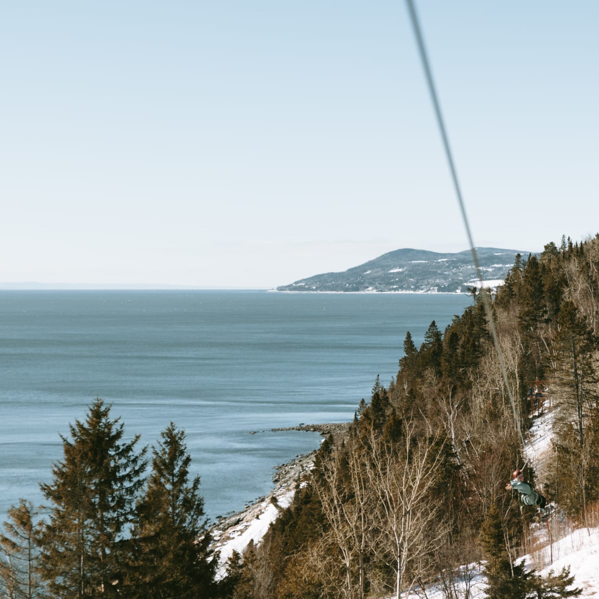 Via ferrata with a view of the St. Lawrence River.