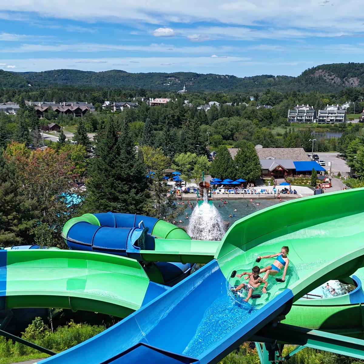 Water slide at the Sommet Saint-Sauveur water park.