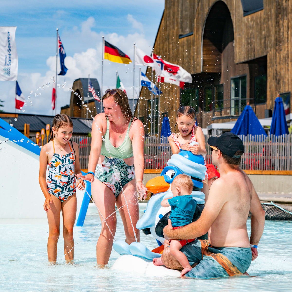 A family at the Sommet Saint-Sauveur water park.