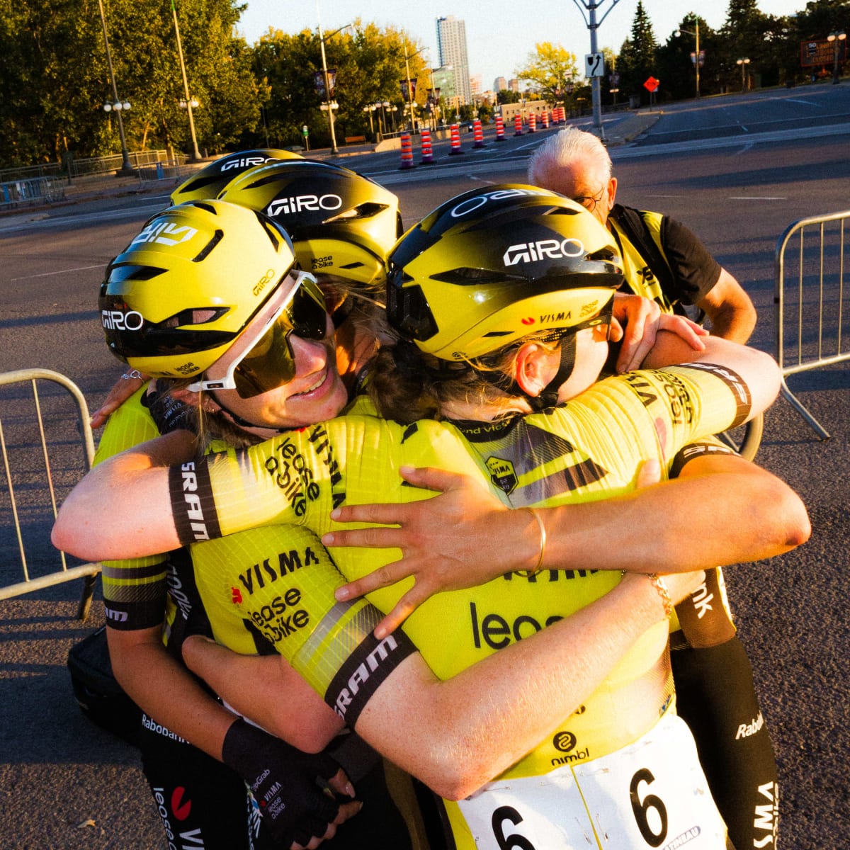 Cyclists hugging at Tour de Gatineau.