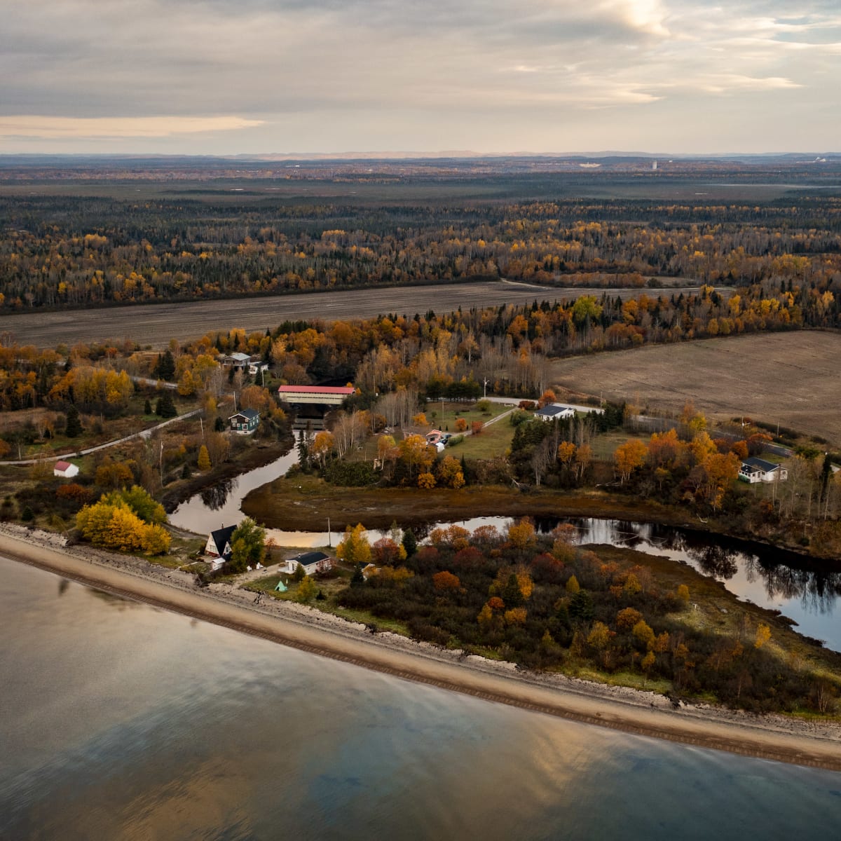 Vue aérienne d'un rivage à l'automne.