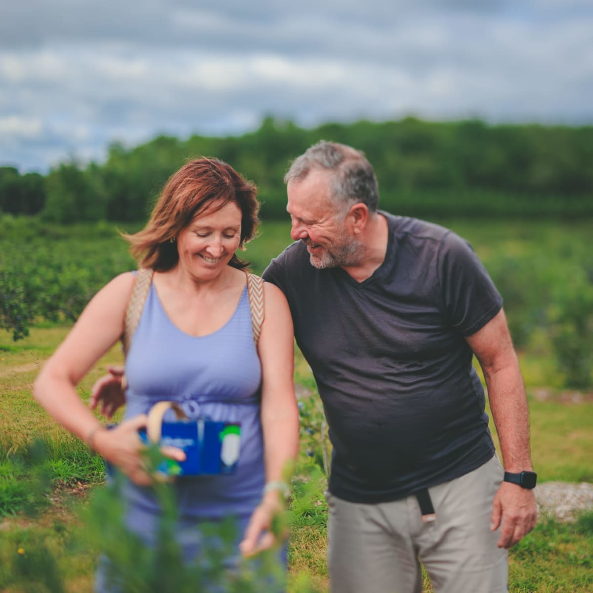 A couple at the blueberry farm.