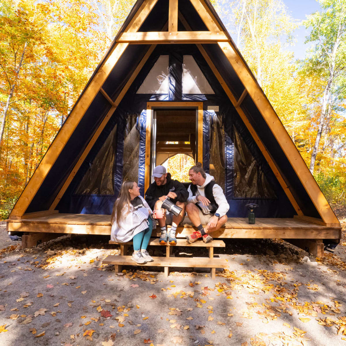 A cabin in the fall.