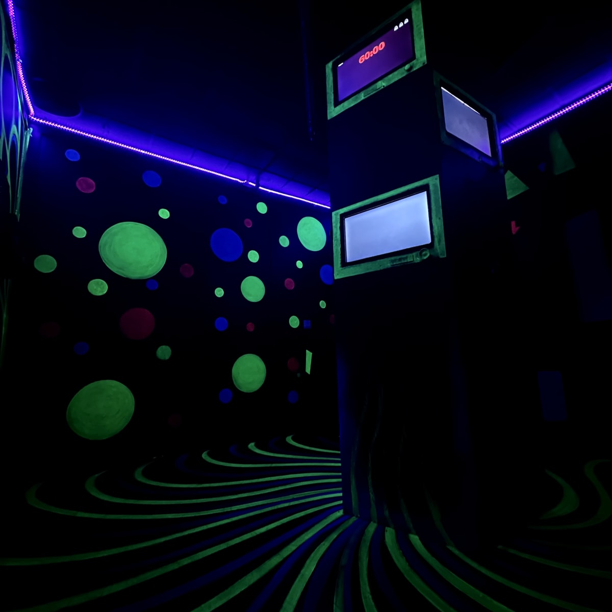Dark room in an escape room experience.