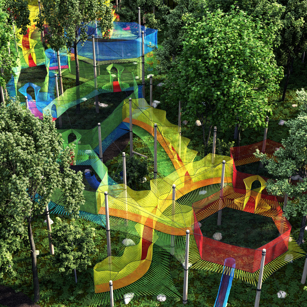 Upla trampoline structures at Arbraska Laflèche.
